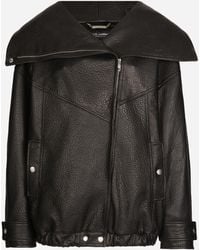 Dolce & Gabbana - Oversized Textured-Leather Biker Jacket - Lyst
