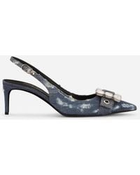 Dolce & Gabbana - Slingback Aus Patchwork-Denim Mit Strassschnalle - Lyst