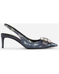 Dolce & Gabbana - Slingback En Patchwork De Denim Avec Boucle En Strass - Lyst