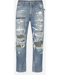 Dolce & Gabbana Jeans Loose aus gewaschenem blauem Denim mit Rissen