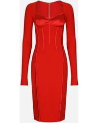 Dolce & Gabbana - Viscose Calf-Length Dress With Corset Details - Lyst