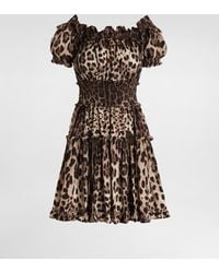 Dolce & Gabbana - Short Leopard-Print Poplin Dress - Lyst
