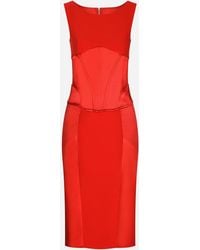 Dolce & Gabbana - Longuette-Kleid Aus Satin Und Cady - Lyst