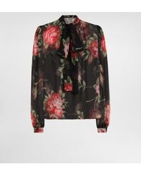 Dolce & Gabbana - Rose Bouquet-Print Chiffon Top - Lyst