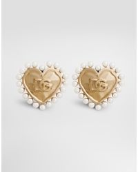 Dolce & Gabbana - Heart Earrings With Beaded Detailing - Lyst