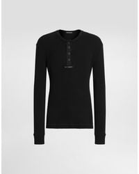 Dolce & Gabbana - Ribbed Cotton Serafino T-Shirt - Lyst