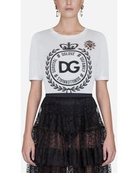 Dolce & Gabbana Camiseta De Algodón Con Bordado - Blanco