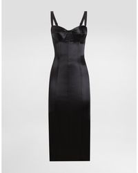 Dolce & Gabbana - Satin Calf-Length Corset Dress With Bra Detail - Lyst