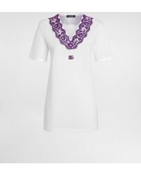 Dolce & Gabbana - Jersey T-Shirt With Lace And Dg Patch - Lyst