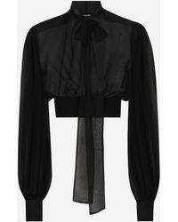 Dolce & Gabbana - Short Silk Chiffon Pussy-Bow Blouse - Lyst