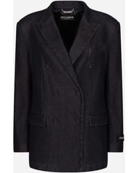Dolce & Gabbana - Double-Breasted Silk And Cotton Denim Taormina-Fit Jacket - Lyst
