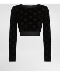 Dolce & Gabbana - Cotton Chenille Crop Top With Jacquard Dg Logo - Lyst