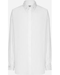 Dolce & Gabbana - Long-Sleeved Cotton Shirt With Embroidered Collar - Lyst
