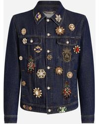 Dolce & Gabbana - Cotton Denim Jacket With Bejeweled Detailing - Lyst