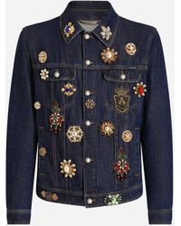 Dolce & Gabbana - Cotton Denim Jacket With Bejeweled Detailing - Lyst