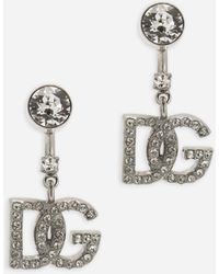 Dolce & Gabbana Boucles d'oreilles avec logo DG et strass - Métallisé