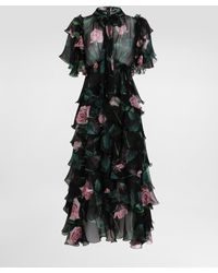 Dolce & Gabbana - Longuette-Kleid Mit Rüschen Und Volants Aus Chiffon Rosenprint - Lyst