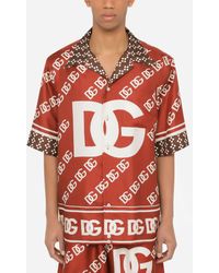 Dolce & Gabbana Hawaiihemd Seide DG-Print allover - Rot