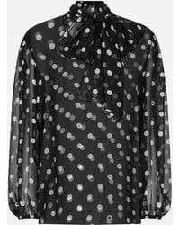 Dolce & Gabbana - Bluse Mit Schluppenbändern Aus Chiffon Punkteprint - Lyst