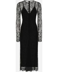 Dolce & Gabbana - Chantilly Lace Fil Coupé Calf-Length Dress - Lyst