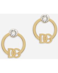 Dolce & Gabbana Hoop Earrings With Dg Logo And Rhinestones - Metallic