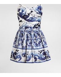 Dolce & Gabbana - Dg Exclusive Kleid Aus Baumwollsatin Mit Majolika-Print - Lyst