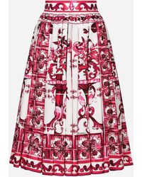 Dolce & Gabbana Poplin Midi Skirt With Majolica Print - Red