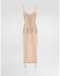 Dolce & Gabbana - Light Tulle Calf-Length Slip Dress With Corset Details - Lyst