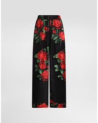 Dolce & Gabbana - Rose-Print Vanity Silk Trousers - Lyst