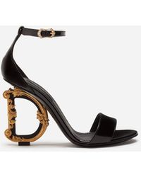 Dolce & Gabbana - Polished Calfskin Sandals With Dg Baroque Heel - Lyst