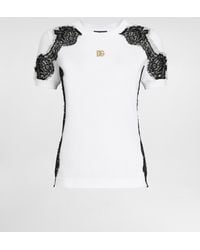 Dolce & Gabbana - T-Shirt Aus Jersey Mit Details Aus Spitze Und Dg-Logo - Lyst