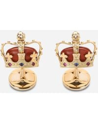 Dolce & Gabbana Crown-Manschettenknöpfe aus Gelbgold mit Jaspis - Weiß