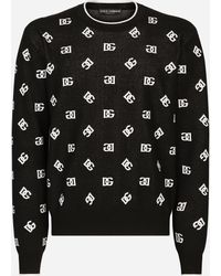 Dolce & Gabbana Wool And Silk Jacquard Round-neck Sweater With Dg Logo - Multicolor