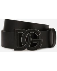 Dolce & Gabbana Ceinture en cuir lux avec logo DG - Noir