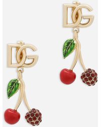 Dolce & Gabbana - Earrings With Cherries Charms And Dg Logo - Lyst