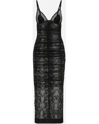 Dolce & Gabbana - Calf-Length Chantilly Lace Slip Dress - Lyst