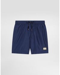Dolce & Gabbana - Mid-length Swim Trunks With Branded Plate - Lyst