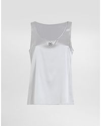 Dolce & Gabbana - Satin Tank Top With Dg Logo Pin - Lyst