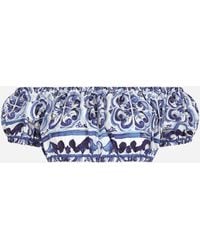 Dolce & Gabbana - Cotton Poplin Crop Top With Majolica Print - Lyst