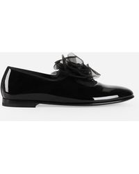 Dolce & Gabbana - Patent Leather Slippers With Flower Appliqué - Lyst