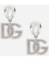 Dolce & Gabbana Orecchini con strass e logo DG - Metallizzato