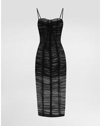 Dolce & Gabbana - Tulle Calf-Length Dress With Draping - Lyst