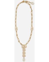 Dolce & Gabbana - Necklace With Dg Logo Pendant And Pearl Embellishment - Lyst