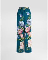 Dolce & Gabbana - Peony-Print Silk Vanity Trousers - Lyst