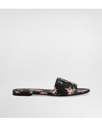 Dolce & Gabbana - Calfskin Flat Slippers With Rose Print - Lyst