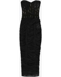 Dolce & Gabbana - Tulle Calf-Length Corset Dress With Draping - Lyst
