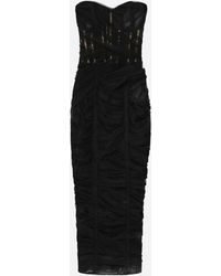 Dolce & Gabbana - Tulle Calf-Length Corset Dress With Draping - Lyst
