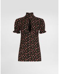 Dolce & Gabbana - Small Rose-Print Charmeuse Top - Lyst