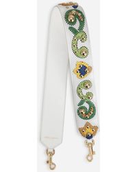 Dolce & Gabbana Calfskin Strap With Raffia Embroidery - White