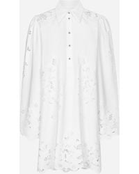 Dolce & Gabbana - Hemdblusenkleid Aus Baumwolle Mit Cut-Out-Stickerei - Lyst